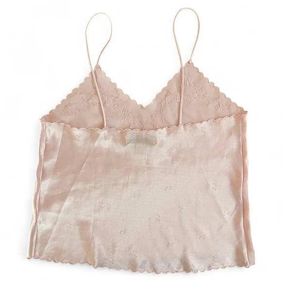 VINTAGE Pink Dainty Flower Embroidered Beaded Camisole Y2K Fairycore M - Picture 2 of 6